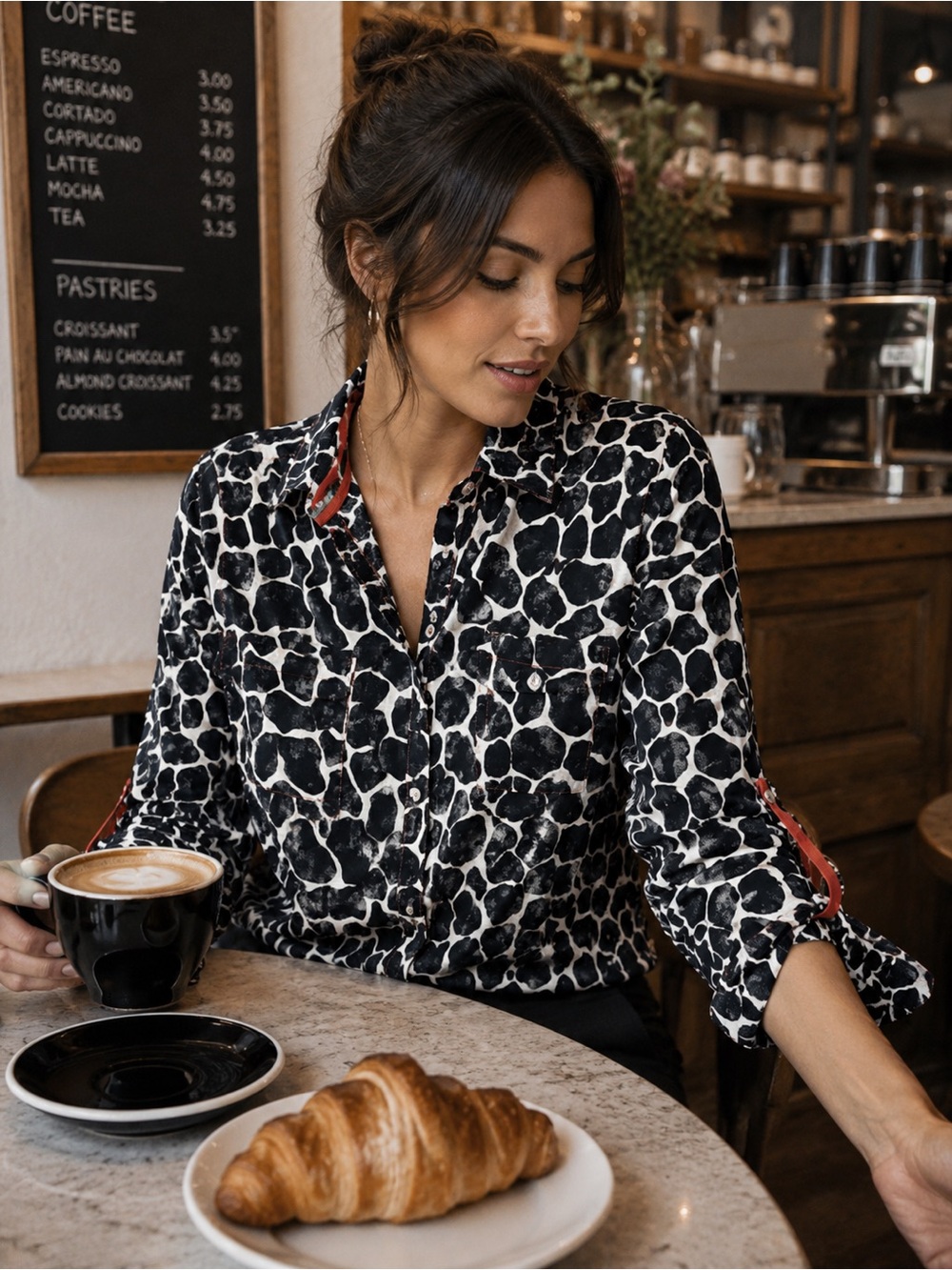 Woven Navy & White Printed Button-Up Shirt